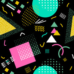 Plakaty  Vector abstract seamless pattern with geometric shapes. Retro memphis style.