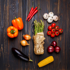 vegetables on wooden background