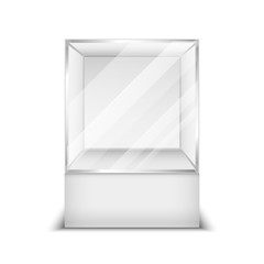 Realistic 3d glass box shop showcase vector illustration