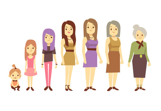 Women generation at different ages from infant baby to senior old woman vector illustration