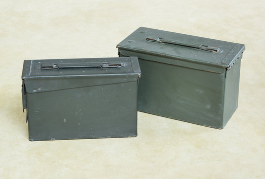 two of old and dusty bullet box ( ammo crate )