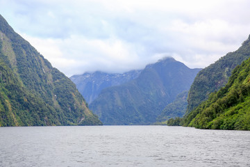 view of Milford Sound fiord, Te Anau, New Zealand.