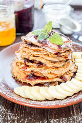 Pancakes with Banana and Honey for Breakfast