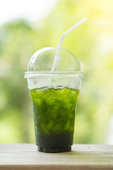ice green tea matcha no milk low fat, cool healthy drink in hot summer day