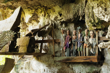 Ancient tombs in cave guarded by puppets