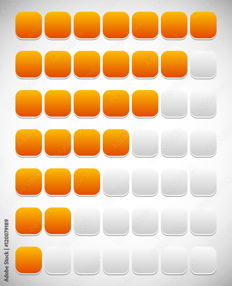Aufkleber step, level, progress indicator with 7 units