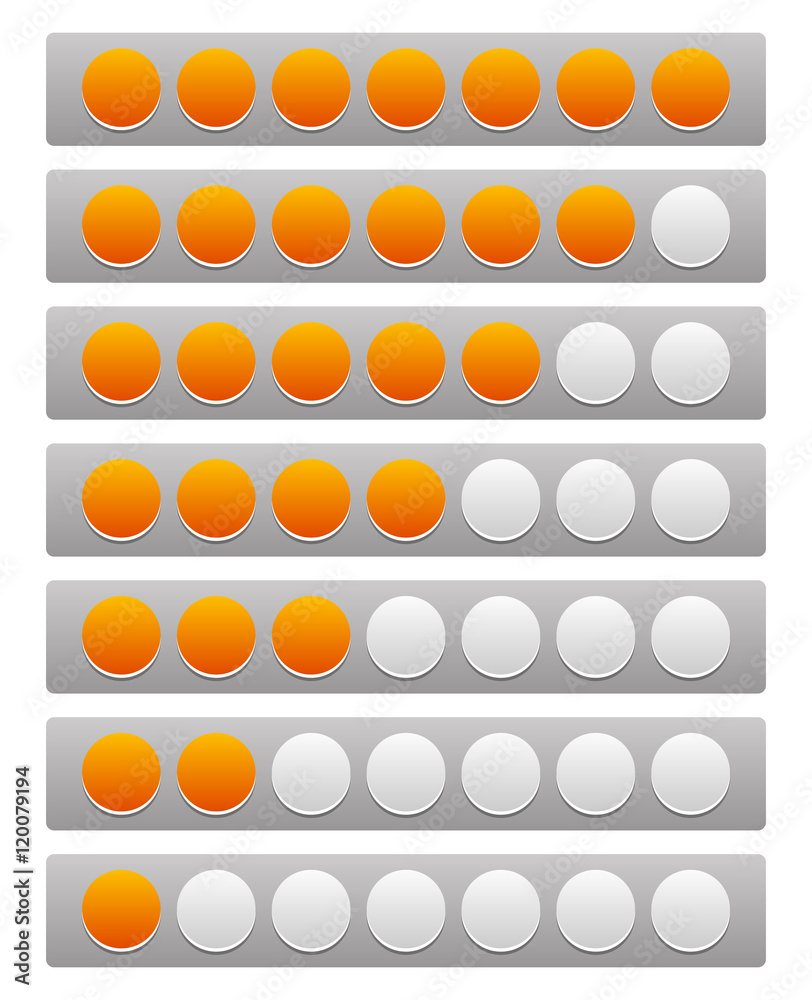 Aufkleber step, level, progress indicator with 7 units