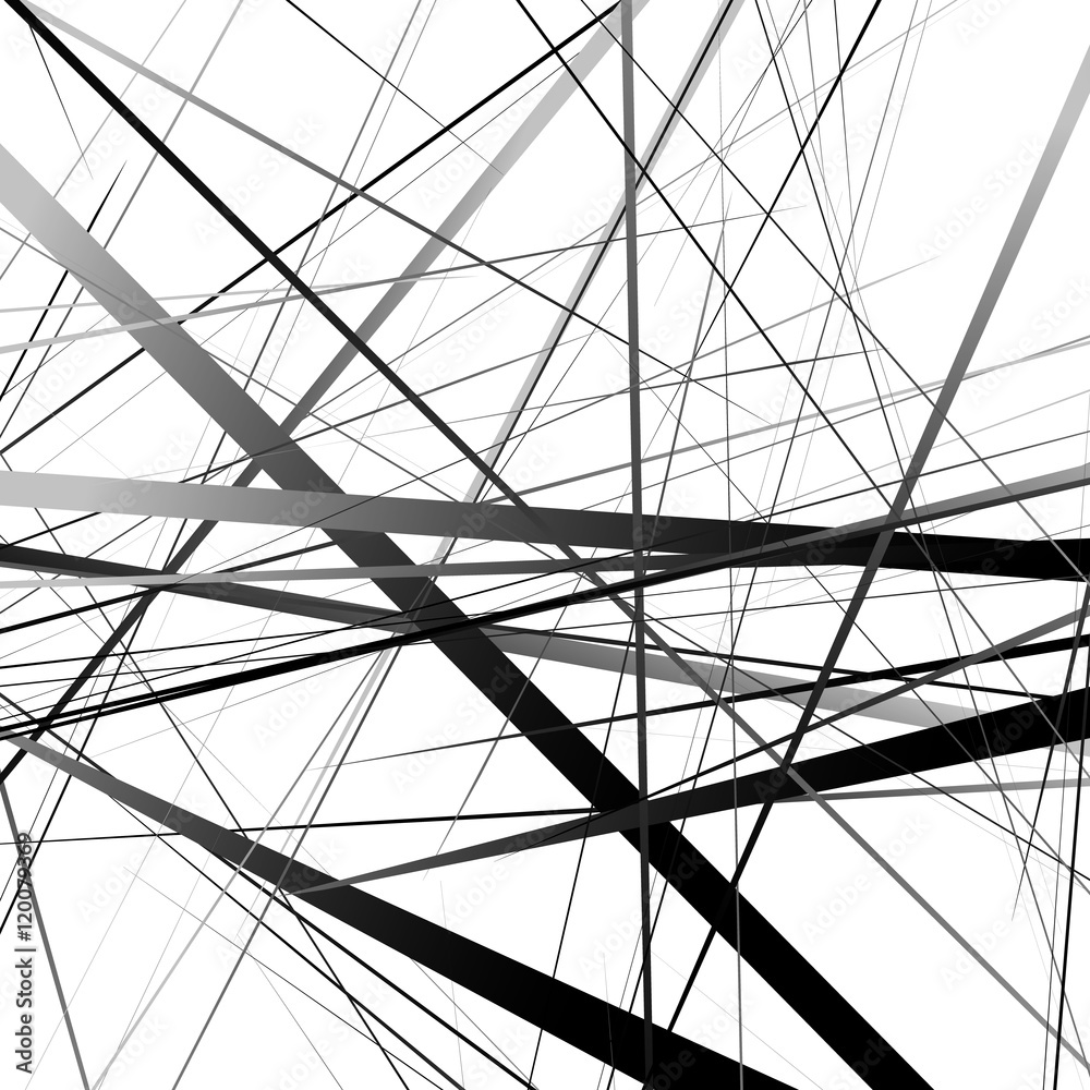 Poster Geometric art random intersecting lines. Asymmetric irregular li