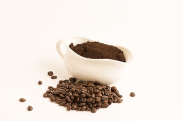 coffee grounds and coffee seeds.