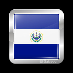 Flag of El Salvador. Metal Icon Square Shape
