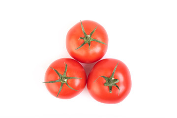 Tomatoes isolated on white. Top of view