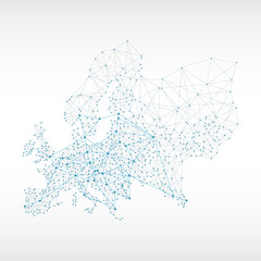 Abstract telecommunication Europe map concept with circles and lines  - obrazy, fototapety, plakaty
