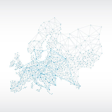 Abstract telecommunication Europe map concept with circles and lines 
