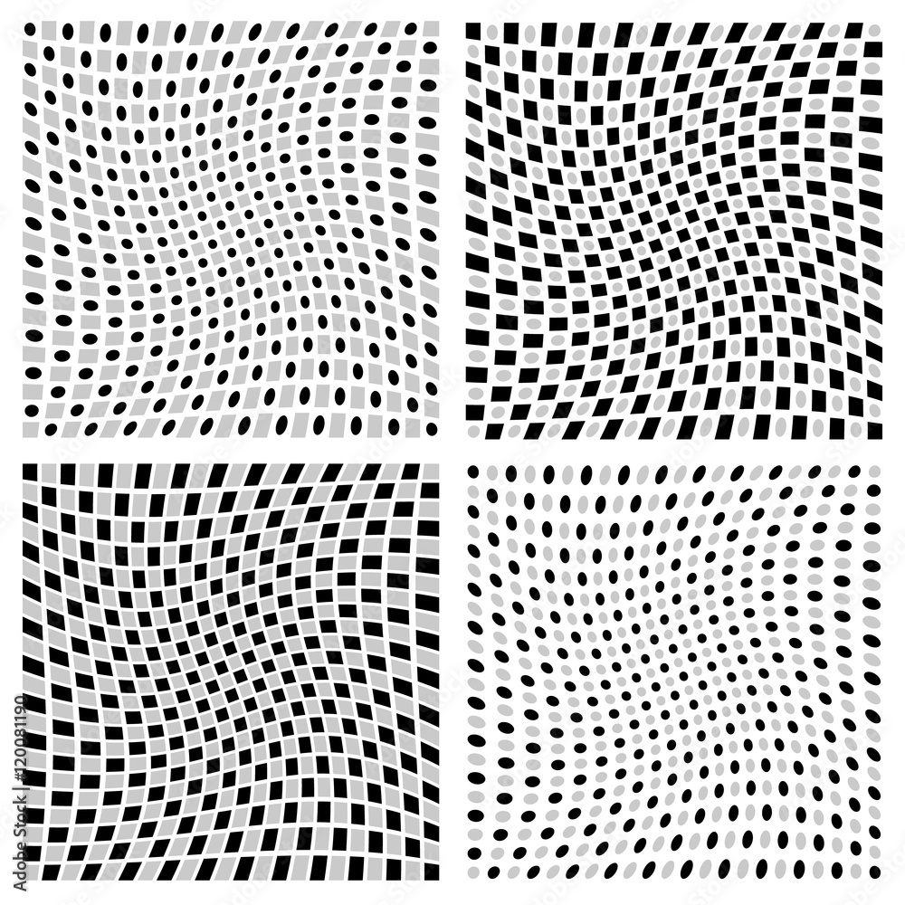 Fototapete distorted spirally, rotating patterns with squares and circles