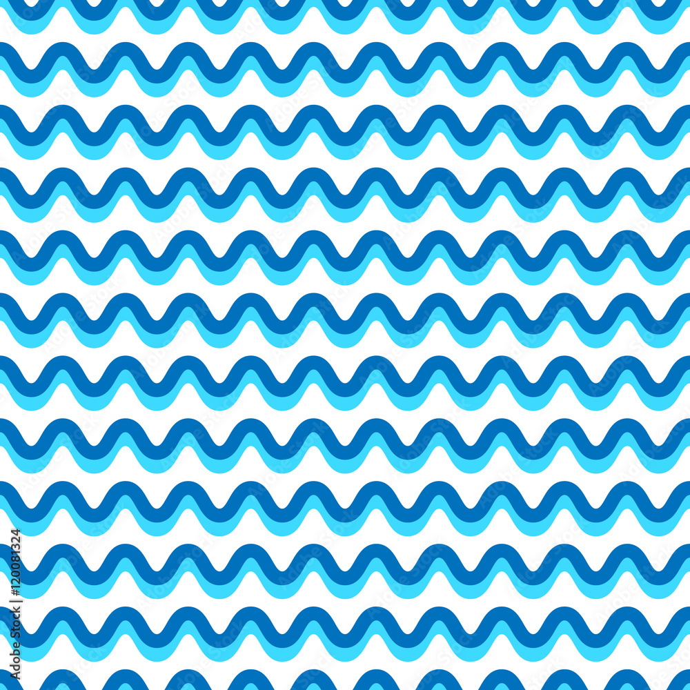 Poster wavy lines seamless repeatable pattern in aqua, blue colors