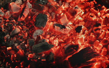 Background from fire, conflagrant firewoods, coals