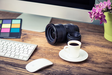 workstation desk of photographer