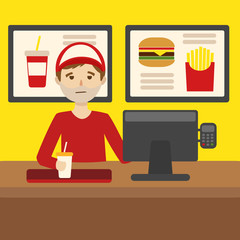 Work at a fast food restaurant cartoon vector