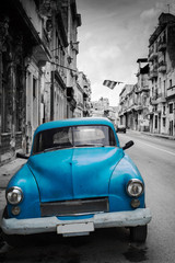 Old  car on street in Havana,Cuba with black and white