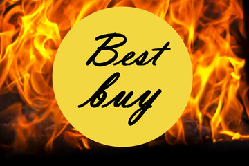 Best buy icon isolated on fire flame background