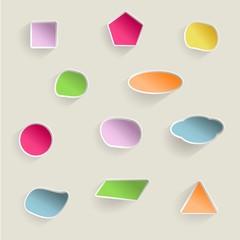 Different colored and shaped text bubbles, beige background, flat shadow