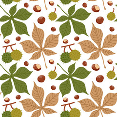 Vector seamless pattern with autumn leaves and berries
