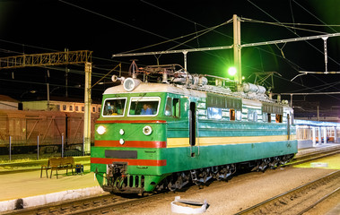 Soviet-made electric locomotive at Samarkand Station