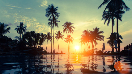 Naklejka na ściany i meble Sunset and soft twilight of the amazing tropical marine beach.