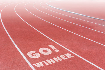 running track sport lane with go winner text, business challenge concept.