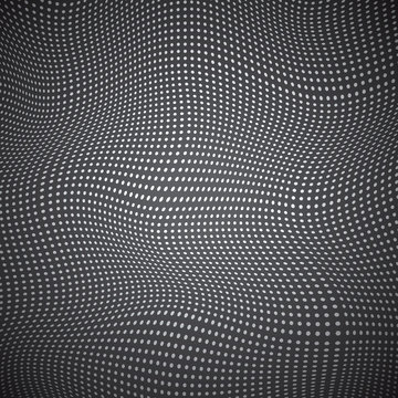 3d surface, waves, white points, abstract vector design background 