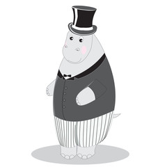 Hippo man gentleman in suit and top hat, vector illustration