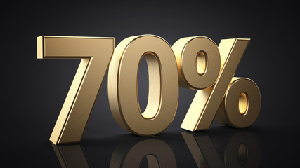 70%. Realistic gold percent illustration (3D Professional Render)