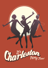 Naklejka premium Trzy śmieszne dziewczyny tańczą Charleston