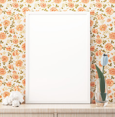 Tela bianca o cornice con carta da parati a fiori © Aldeca Productions