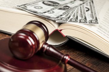 Justice gavel and money on the desk