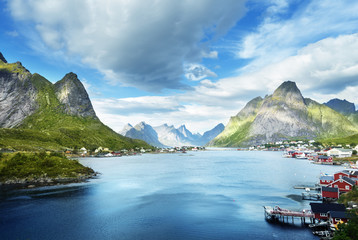 summer day, Reine Village, Lofoten Islands, Norway - obrazy, fototapety, plakaty