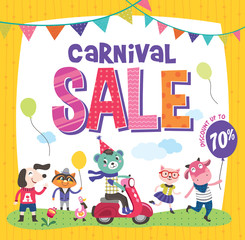 Obraz na płótnie Canvas Carnival sale poster with cute animals