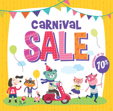 Carnival sale poster with cute animals
