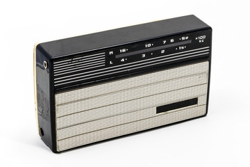 Old retro soviet radio receiver on white background