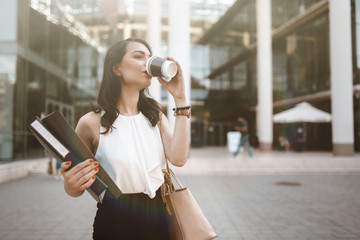 Businesswoman drinking coffee