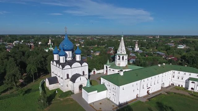 Aerial view on kremlin in the ancient town Suzdal, Golden ring, Russia, 4k
