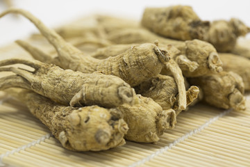The closeup of ginseng roots