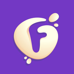 Letter F logo in milk, yogurt or cream splashes.