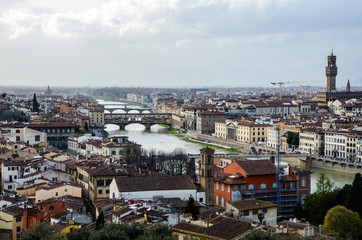 Fototapeta na wymiar Palazzo Vecchio, Arno river, Ponte Vecchio, Florence