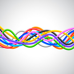 Many colorful cables horizontal wave on white background