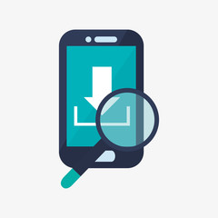 flat design cellphone with magnifying glass download arrow icons vector illustration 