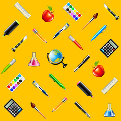School tools on yellow background seamless vector