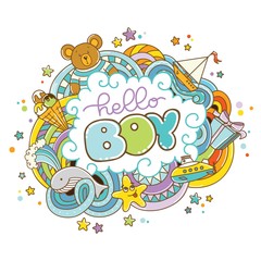 Baby shower card, Hello Boy