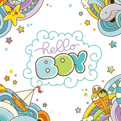 Baby shower card, Hello Boy