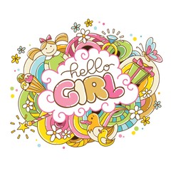Obraz na płótnie Canvas Baby shower card, Hello Girl